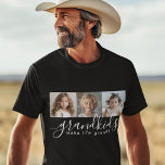 Kleinkinderen maken het leven Grand 3 Photo Collag T-shirt<br><div class="desc">Een attent cadeau voor grootouders, dit gepersonaliseerde tshirt ontwerp is voorzien van een 3-foto sjabloon te personaliseren met foto's van de kleinkinderen. Een combinatie van een modern handgeschreven script gecombineerd met een modern schreefloos lettertype spellen uit "Grandkids make life grand!" Creëer blijvende herinneringen met dit doordachte gepersonaliseerde shirt dat een...</div>
