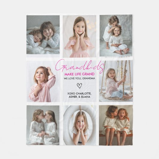 Kleinkinderen Maken Het Leven Grootmoeder 8-Foto C Fleece Deken (Voorkant)