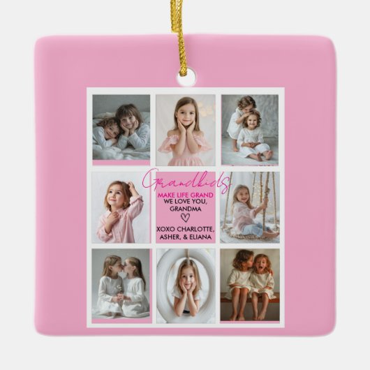 Kleinkinderen Maken Het Leven Grootmoeder 8-Foto C Keramisch Ornament (Voorkant)