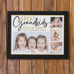 Kleinkinderen maken het leven Grootouders 4 Foto Imitatie Canvas Print<br><div class="desc">Een modern fotocollage cadeau voor grootouders met een sentimentele quote "Grandkids make life grand".Personaliseer met 4 afbeeldingen en kleinkinderen namen om het een onvergetelijk cadeau te maken voor kerst moederdag,  grootouders dag en verjaardag..</div>