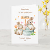 Kleinkinderen Twin Boys Paashaas Konijn Kaart (Gele Bloem)