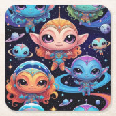 Kleinkleurige aliens in de ruimte kartonnen onderzetters (Voorkant)