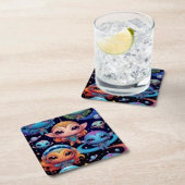 Kleinkleurige aliens in de ruimte kartonnen onderzetters