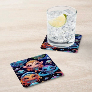 Kleinkleurige aliens in de ruimte kartonnen onderzetters