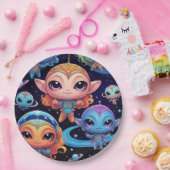 Kleinkleurige aliens in de ruimte papieren bordje (Feest)