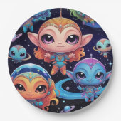 Kleinkleurige aliens in de ruimte papieren bordje (Voorkant)