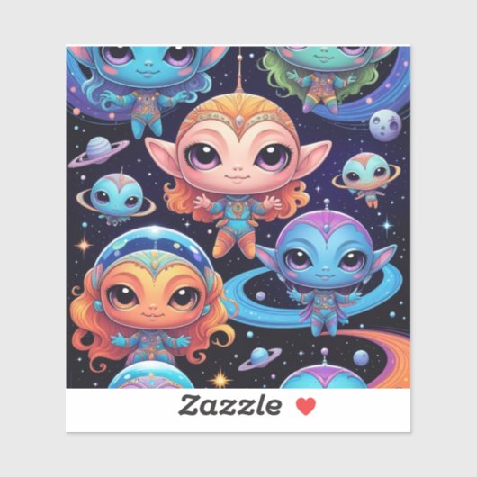 Kleinkleurige aliens in de ruimte sticker (Vel)