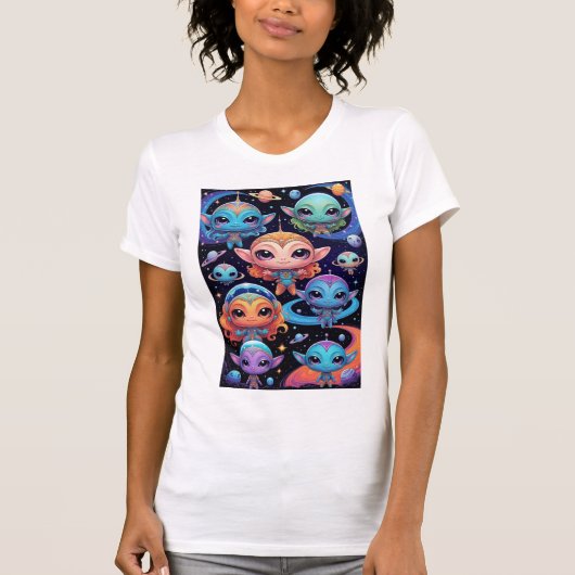 Kleinkleurige aliens in de ruimte t-shirt (Voorkant)
