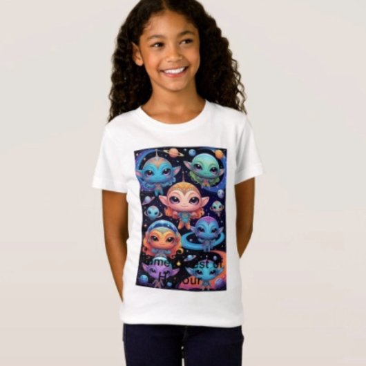Kleinkleurige aliens in de ruimte t-shirt