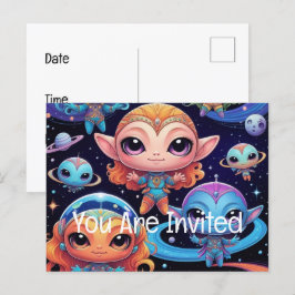 Kleinkleurige aliens in de ruimte uitnodiging briefkaart