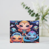 Kleinkleurige aliens in de ruimte uitnodiging briefkaart (Staand voorkant)