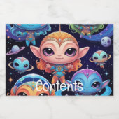 Kleinkleurige aliens in de ruimte voedselcontainer etiket (Enkel label)