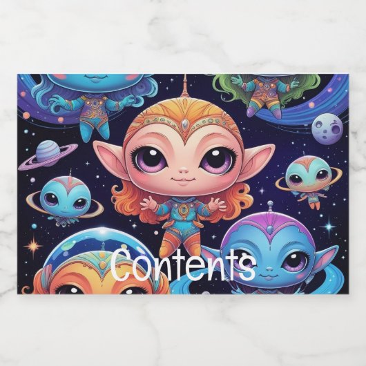 Kleinkleurige aliens in de ruimte voedselcontainer etiket (Enkel label)