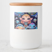 Kleinkleurige aliens in de ruimte voedselcontainer etiket (Voorkant)