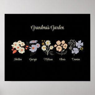 Kleinmoeder Bloem Tuin Aangepaste 5 Namen Vintage  Poster