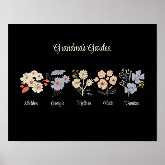 Kleinmoeder Bloem Tuin Aangepaste 5 Namen Vintage Poster (Voorkant)
