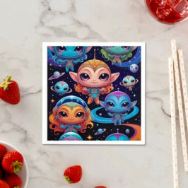 Kleinschalige meerkleurige aliens in de ruimte servet