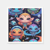 Kleinschalige meerkleurige aliens in de ruimte servet (Voorkant)
