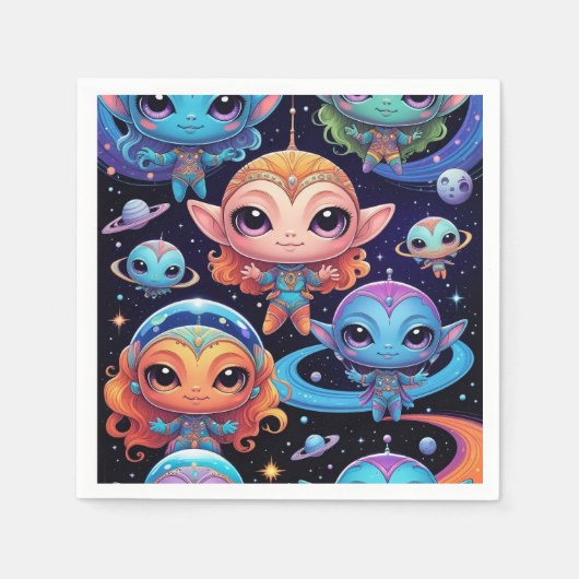 Kleinschalige meerkleurige aliens in de ruimte servet (Voorkant)