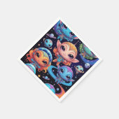 Kleinschalige meerkleurige aliens in de ruimte servet (Hoek)