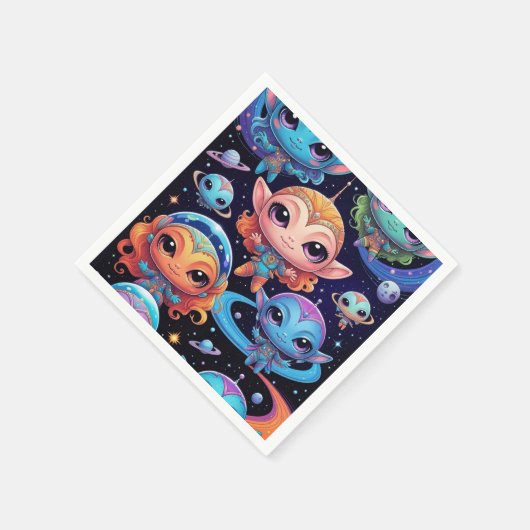 Kleinschalige meerkleurige aliens in de ruimte servet (Hoek)