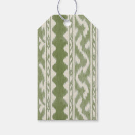Kleinschalige mosgroene Ikat op Crème Cadeaulabel