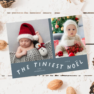 Kleinste Noel Blauw Vakantie Geboorteaankondiging Feestdagenkaart