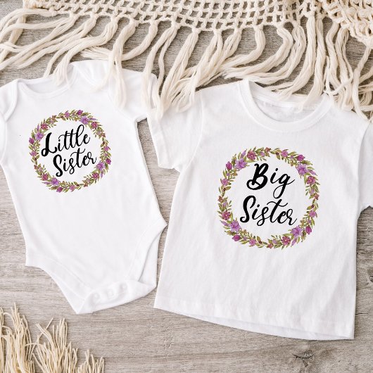 Kleintje zus paarse bloemenkrans baby bodypakje romper