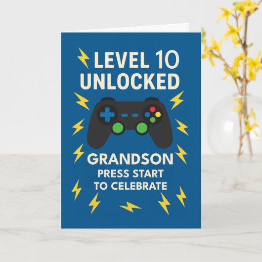 Kleinzoon 10e Verjaardag Game Controller Leeftijd Kaart (Gele Bloem)