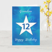 Kleinzoon 12e Verjaardag Star Blauw Groen Waterver Kaart (Gele Bloem)