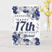 Kleinzoon 17e verjaardag Navy Balloon Kaart (Gele Bloem)