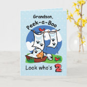 Kleinzoon, 2e verjaardag, Peek-a-Boo Kitten Kaart (Gele Bloem)