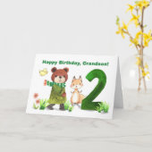 Kleinzoon 2e verjaardag Waterverf Beer en Fox Kaart (Gele Bloem)