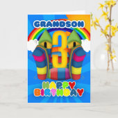 Kleinzoon 3e verjaardag Kaart met Bouncy Castle (Gele Bloem)
