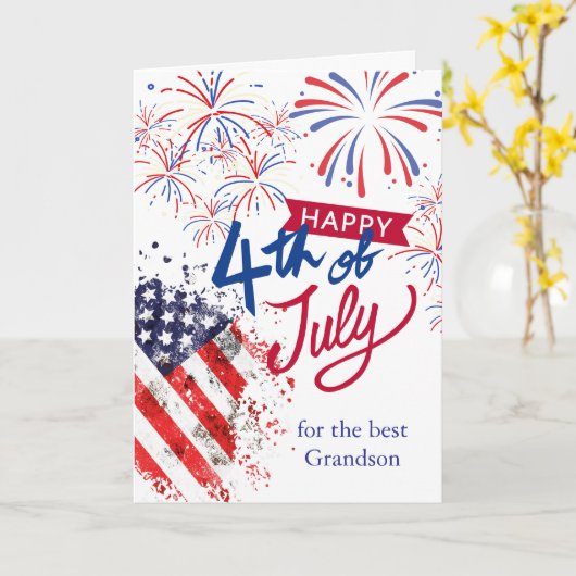 Kleinzoon 4 juli Patriottisch Kaart (Gele Bloem)