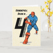Kleinzoon 4de verjaardag Superheld Kaart (Gele Bloem)