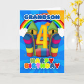 Kleinzoon 4e verjaardag Kaart met Bouncy Castle en (Gele Bloem)