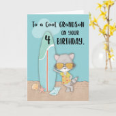 Kleinzoon 4e Verjaardag Strand Funny Cool Raccoon Kaart (Gele Bloem)