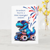 Kleinzoon 4th of July Dinosaur T-Rex Monstertruck Kaart (Gele Bloem)