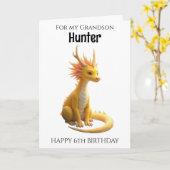 Kleinzoon 6 jaar oude draak verjaardag kaart (Gele Bloem)