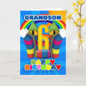 Kleinzoon 6e Verjaardag Kaart met Bouncy Castle (Gele Bloem)