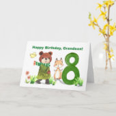 Kleinzoon 8e Verjaardag Waterverf Beer en Fox Kaart (Gele Bloem)