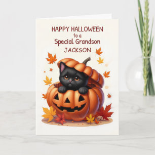 Kleinzoon Aangepaste Naam Halloween Schattigee Zwa Kaart