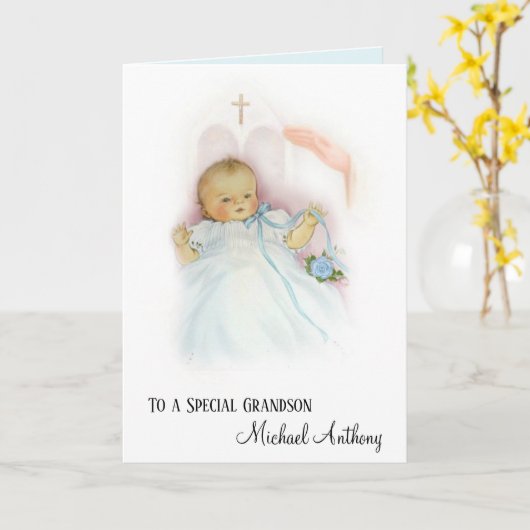 Kleinzoon Baptismal Baby Boy doopzegen Kaart (Gele Bloem)