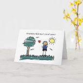 Kleinzoon Denken aan u bij Summer Camp Stick Figu Kaart (Gele Bloem)