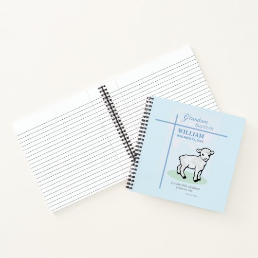 Kleinzoon Doop Blauw Lam Gepersonaliseerd Notitieboek (Binnen)