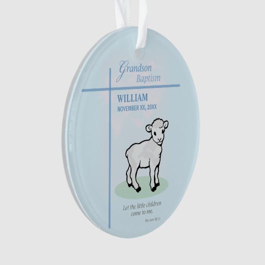 Kleinzoon Doop Blauw Lam Gepersonaliseerd Ornament (voorkant)
