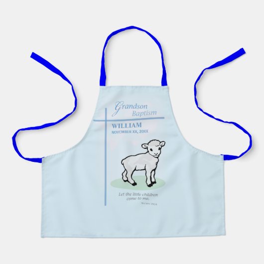 Kleinzoon Doop Blauw Lam Gepersonaliseerd Schort (Voorkant)