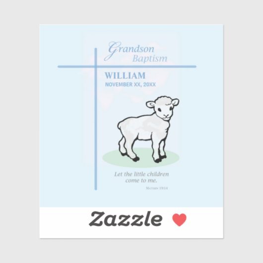 Kleinzoon Doop Blauw Lam Gepersonaliseerd Sticker (Vel)