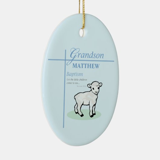 Kleinzoon Doop Blauwe Jongen Lam Gepersonaliseerd Keramisch Ornament (Rechts)